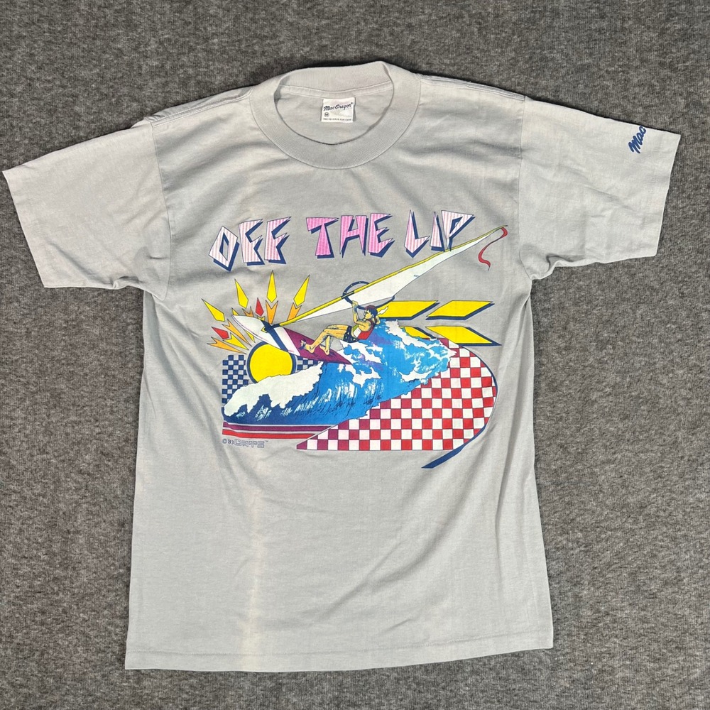 Vintage 1983 MacGregor Off The Lip Windsurfing Graphic T-Shirt Gray Mens M 80s